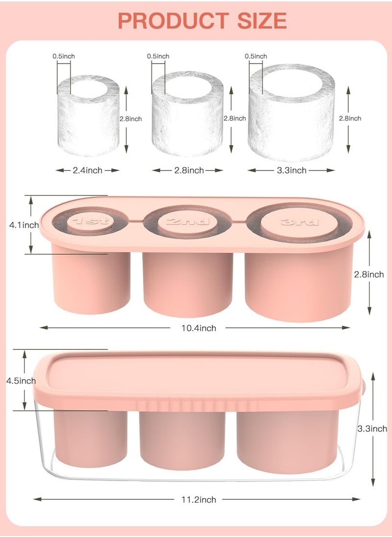 Ice Cube Tray for 30oz - 40oz Glasses, 3 Pieces Silicone Cylindrical Ice Molds with Lid and Ice Box for Refrigerator, Easy Fill and Release Ice Maker for Whiskey, Cocktails, BPA Free (Pink)