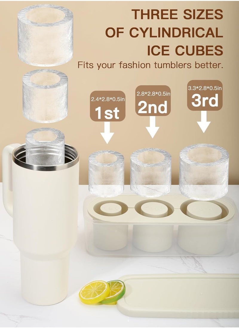 Ice Cube Tray for 30oz - 40oz Glasses, 3 Pieces Silicone Cylindrical Ice Molds with Lid and Ice Box for Refrigerator, Easy Fill and Release Ice Maker for Whiskey, Cocktails, BPA Free (White)