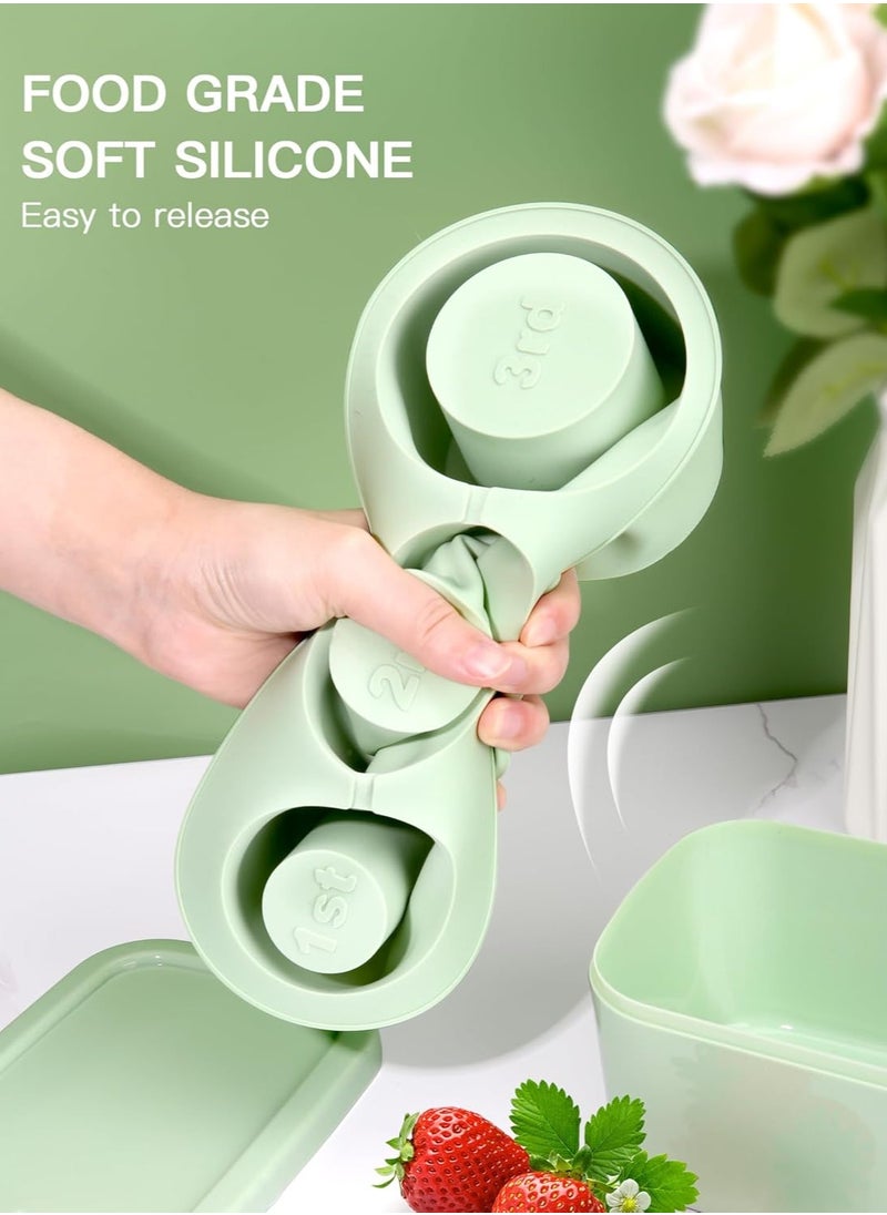 Ice Cube Tray for 30oz - 40oz Glasses, 3 Pieces Silicone Cylindrical Ice Molds with Lid and Ice Box for Refrigerator, Easy Fill and Release Ice Maker for Whiskey, Cocktails, BPA Free (Green)