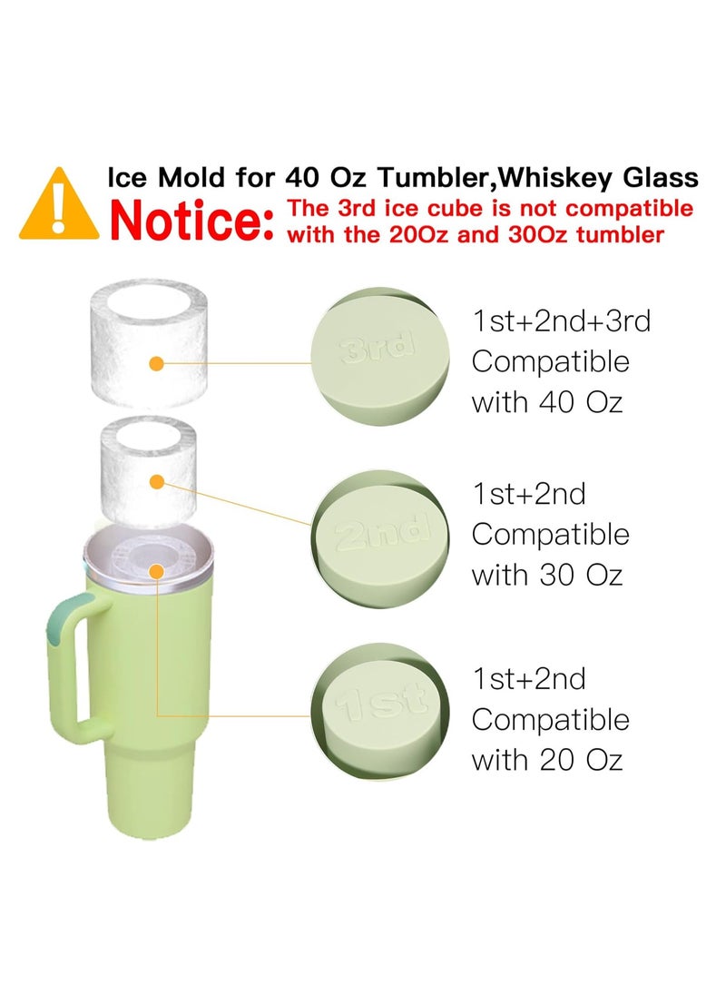 Ice Cube Tray for 30oz - 40oz Glasses, 3 Pieces Silicone Cylindrical Ice Molds with Lid and Ice Box for Refrigerator, Easy Fill and Release Ice Maker for Whiskey, Cocktails, BPA Free (Green)