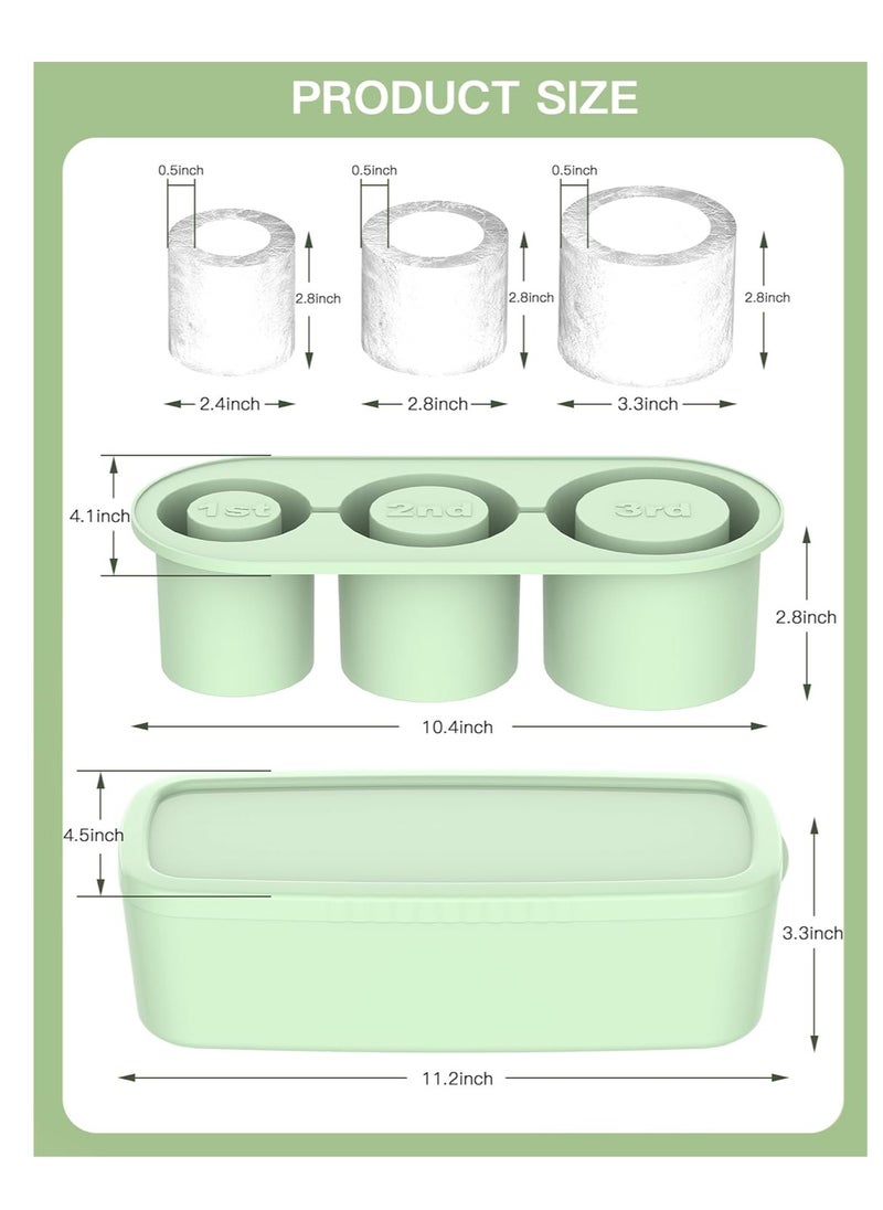 Ice Cube Tray for 30oz - 40oz Glasses, 3 Pieces Silicone Cylindrical Ice Molds with Lid and Ice Box for Refrigerator, Easy Fill and Release Ice Maker for Whiskey, Cocktails, BPA Free (Green)