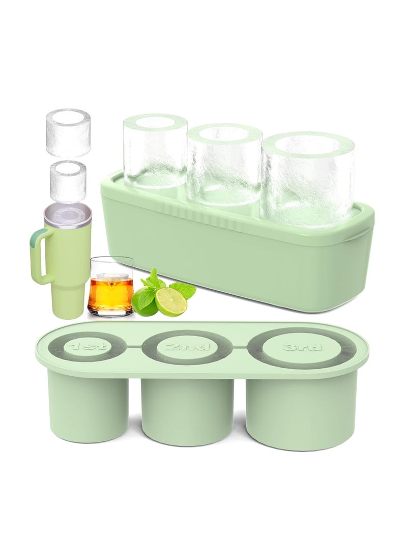 Ice Cube Tray for 30oz - 40oz Glasses, 3 Pieces Silicone Cylindrical Ice Molds with Lid and Ice Box for Refrigerator, Easy Fill and Release Ice Maker for Whiskey, Cocktails, BPA Free (Green)