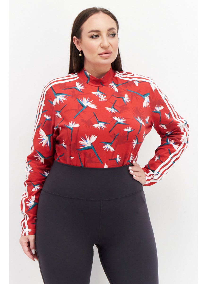 Women Plus Size Brand Logo Bodysuit, Red Combo