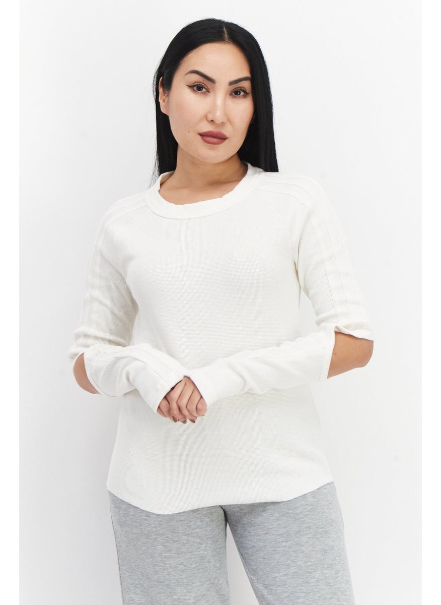 Women Sportswear Fit Waffle Embroidered Logo Long Sleeve Top, Cream