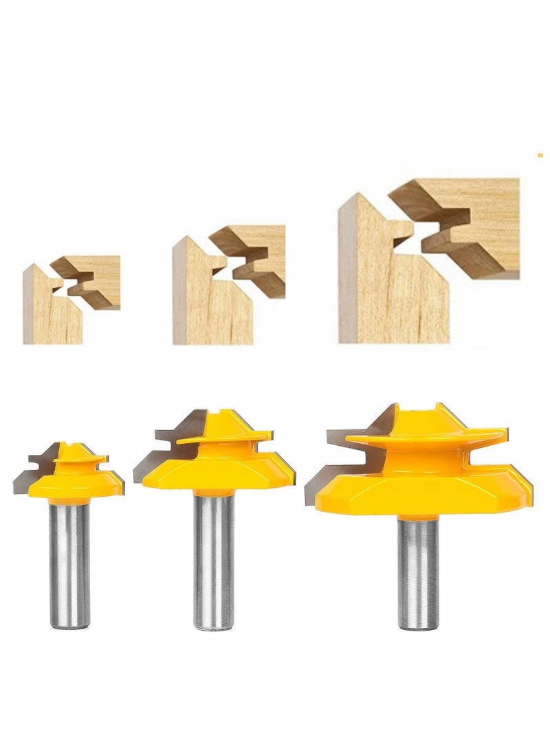 45 Degree Lock Miter Router Bit, for 1/2in, 1in Cutting Height, 1/2 Inch Shank, Easy to Create Joint, 3 pcs Set