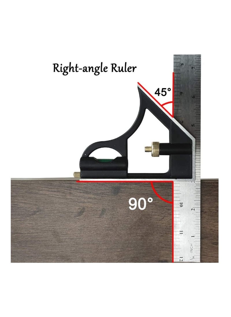 Combination Angle Ruler 300MM Square Stainless Steel Multi Function Measuring Tool