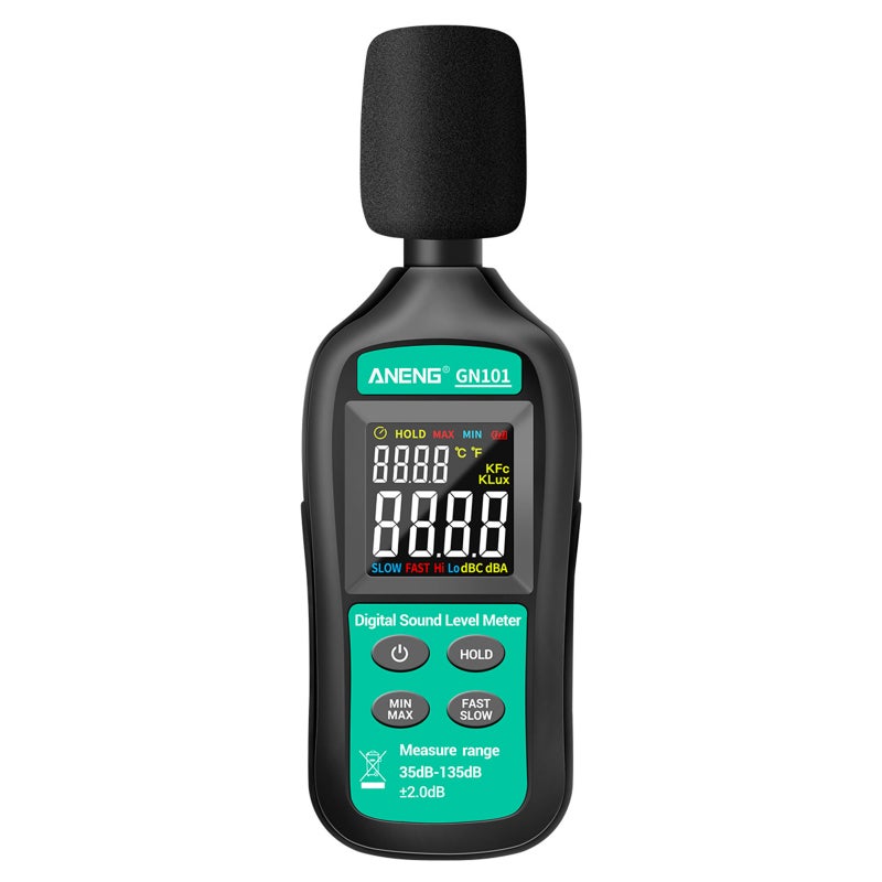 Digital 35db-135db Noise Meter With Condenser Microphone Black/Green 27 x 4.50 x 10cm