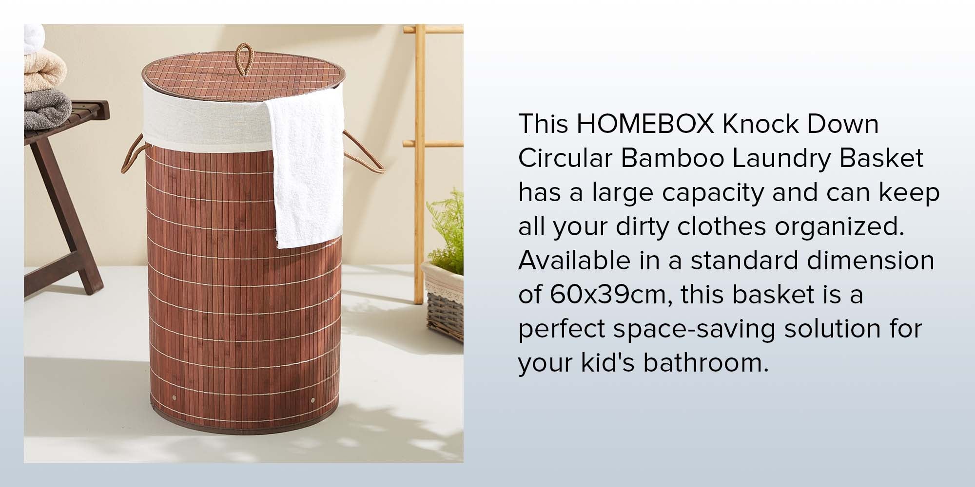 Light Weight Stylish Compact And Space Saving 2-Section Foldable Laundry Basket With Lid Brown 39 x 39 x 60cm