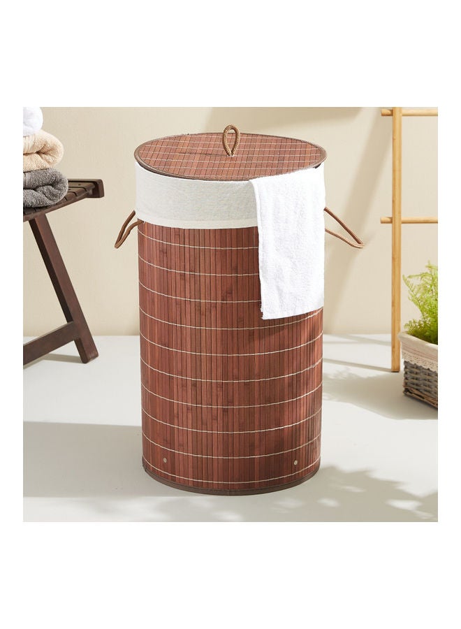 Light Weight Stylish Compact And Space Saving 2-Section Foldable Laundry Basket With Lid Brown 39 x 39 x 60cm