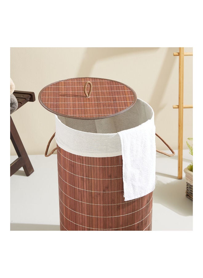 Light Weight Stylish Compact And Space Saving 2-Section Foldable Laundry Basket With Lid Brown 39 x 39 x 60cm