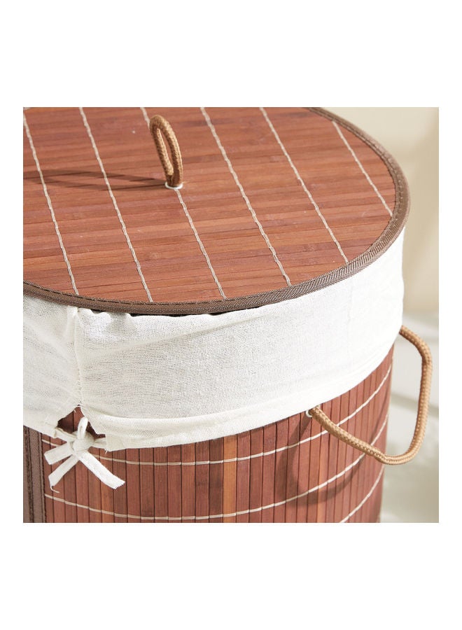 Light Weight Stylish Compact And Space Saving 2-Section Foldable Laundry Basket With Lid Brown 39 x 39 x 60cm