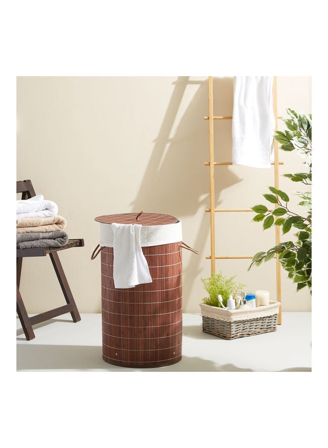 Light Weight Stylish Compact And Space Saving 2-Section Foldable Laundry Basket With Lid Brown 39 x 39 x 60cm