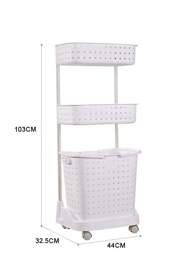 3-Tier Laundry Basket With Wheels White