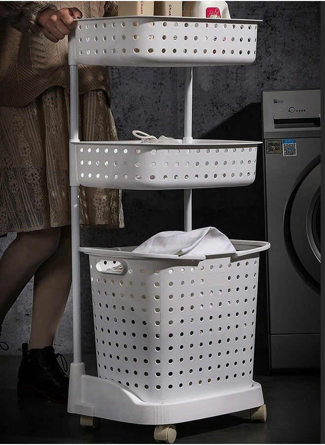 3-Tier Laundry Basket With Wheels White