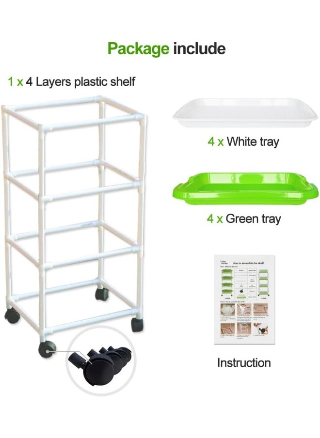 4 Layers Sprout Trays with Extra Strength Plastic Shelf Soil-Free Healthy Wheatgrass Seeds Grower  Storage Trays for Garden Home Office