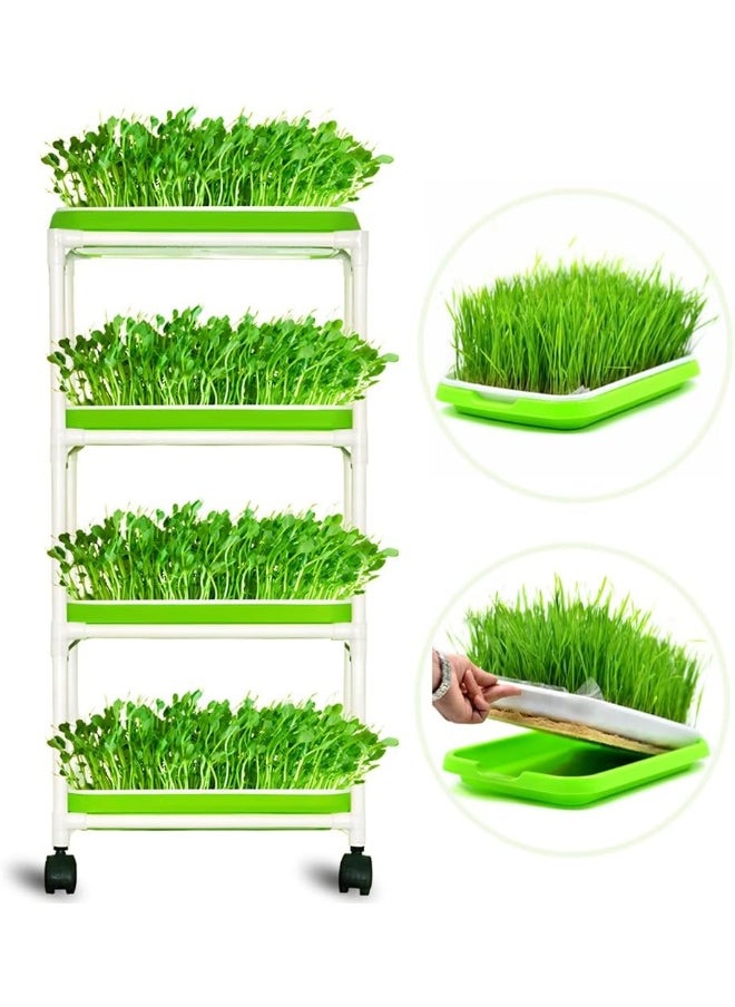 4 Layers Sprout Trays with Extra Strength Plastic Shelf Soil-Free Healthy Wheatgrass Seeds Grower  Storage Trays for Garden Home Office