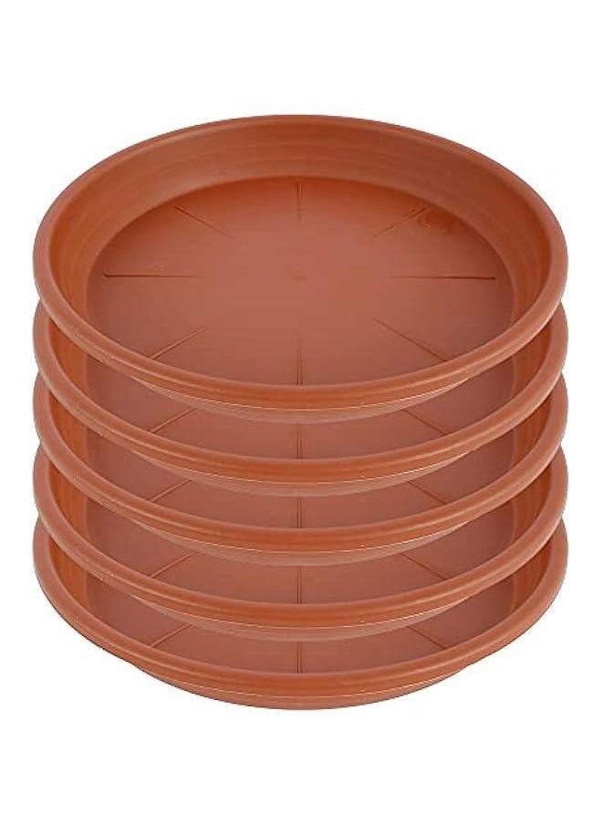 5Pack 10 Inch Plastic Plant Saucers, Durable Large Round Flower Plant Planter Pot Saucer Drip Trays Eco-friendly Round Wave Plant Tray Waterproof for Indoors Outdoor Gardening (Reddish Brown, 10 inc