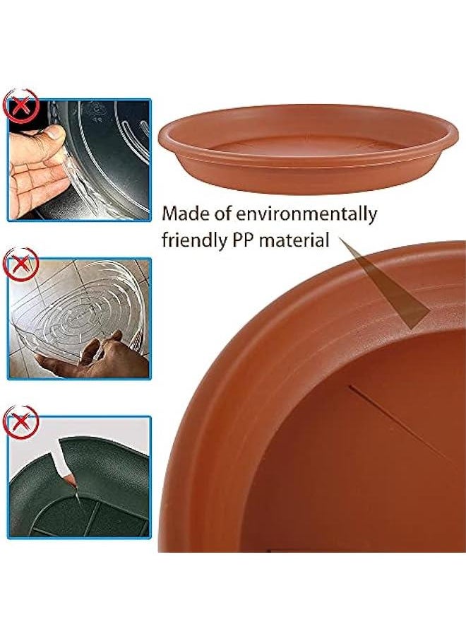 5Pack 10 Inch Plastic Plant Saucers, Durable Large Round Flower Plant Planter Pot Saucer Drip Trays Eco-friendly Round Wave Plant Tray Waterproof for Indoors Outdoor Gardening (Reddish Brown, 10 inc