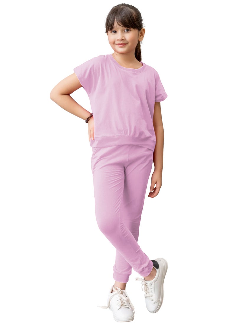 Kids Girls Baby Pink T-Shirt Top & Legging Set Soft Stretchable Cotton Casual Outfit Comfortable & Stylish Everyday Wear Co-Ord Set