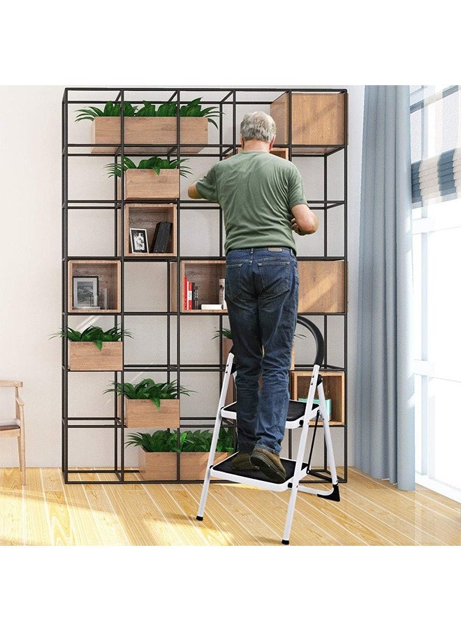 2-Step Ladder, Folding Step Stool with Anti-Slip Platform, Heavy Duty Metal Step Ladder Foldable for Home, Kitchen & Garage