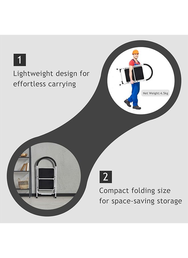 2-Step Ladder, Folding Step Stool with Anti-Slip Platform, Heavy Duty Metal Step Ladder Foldable for Home, Kitchen & Garage