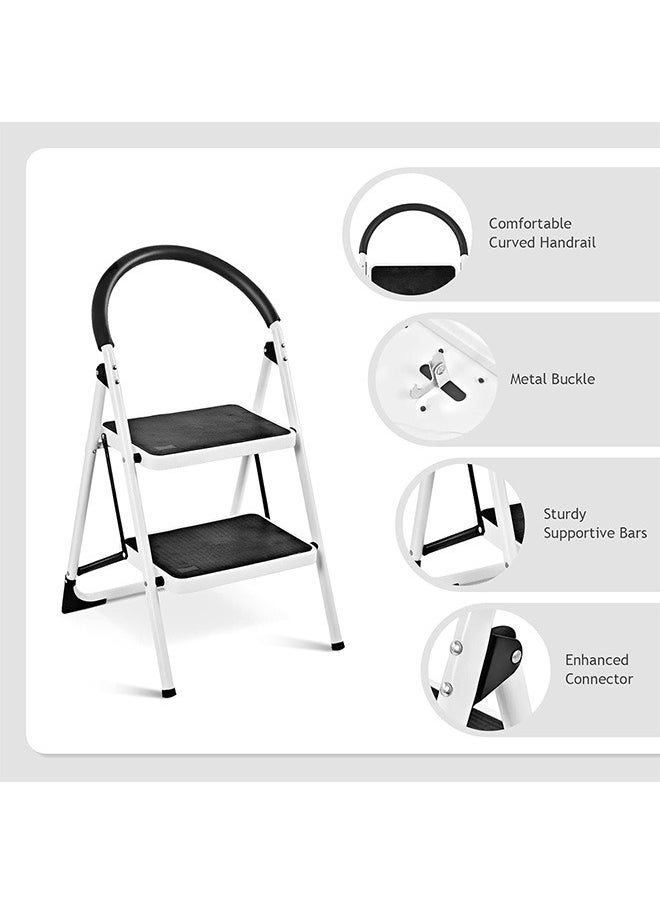 2-Step Ladder, Folding Step Stool with Anti-Slip Platform, Heavy Duty Metal Step Ladder Foldable for Home, Kitchen & Garage