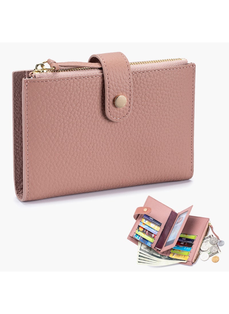 New Leather Womens Wallet Large Capacity Multi-Card Holder Taro Powder