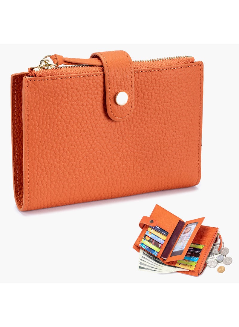 New Leather Womens Wallet Large Capacity Multi-Card Holder Orange