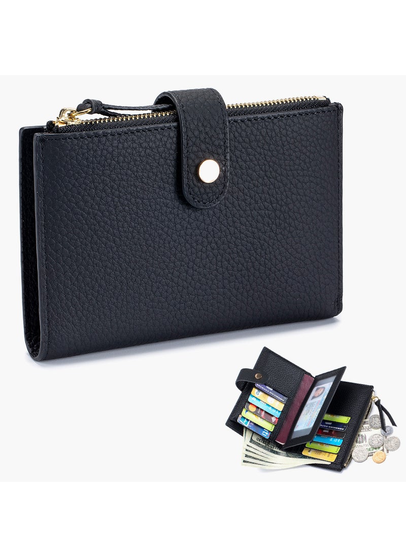 New Leather Womens Wallet Large Capacity Multi-Card Holder Black