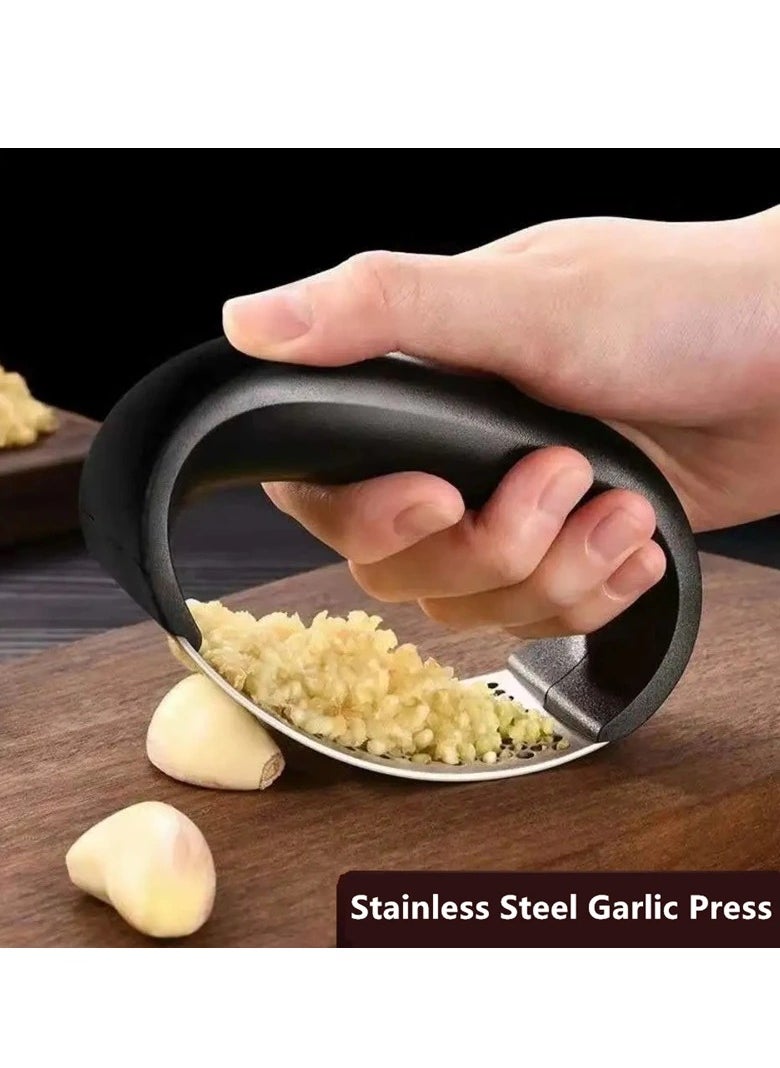 Stainless Steel Garlic Press, Anti Slip Household Manual Garlic Press Device, Comfortable Grip Garlic Mincer Garlic Chopper, Easy To Use Garlic Squeezer Slicers For Home Kitchen, (1pc, Black)