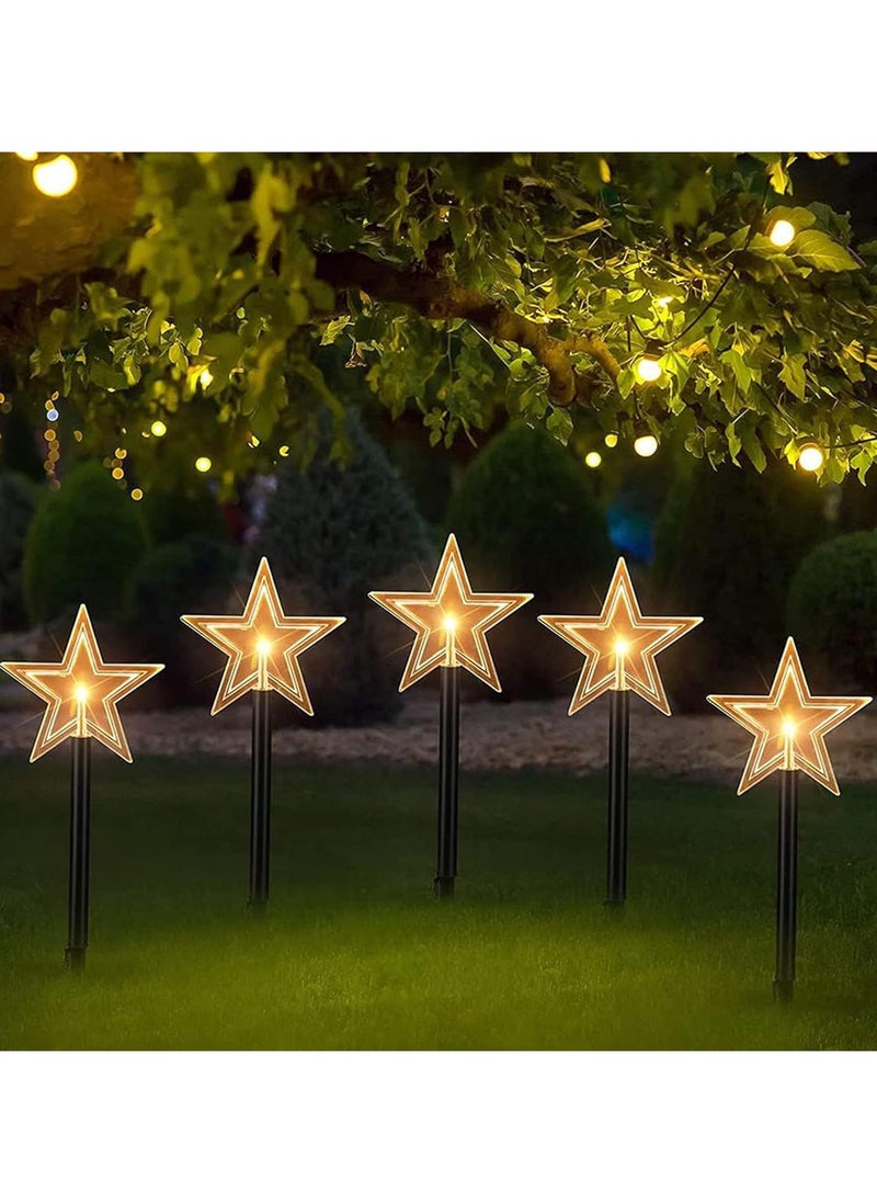 Solar Christmas Pathway Lights, 5 Pack Solar Christmas Decor Star Lights Outdoor Waterproof Stake Lights Garden Decorative Lights Walkway Lights for Landscape Yard Lawn Patio Wedding Party(5PCS-Warm White-Star)