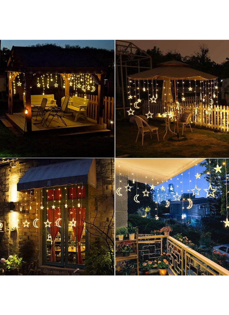 3.5m Christmas decorations Lights,138 LED Solar PoweredCurtain Star Moon Lights,Window Lights Waterproof with 8 Flashing Modes Star String Lights for Indoor Outdoor Bedroom Christmas Wedding Party Gazebo Garden