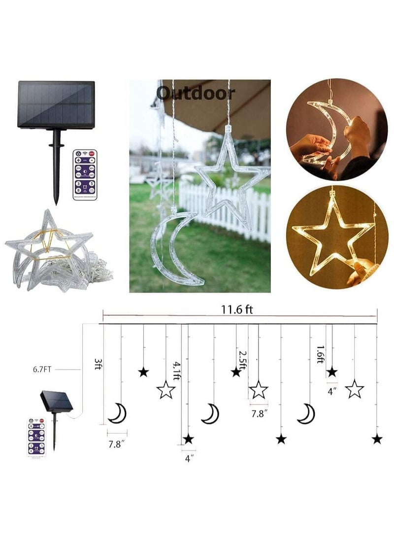 3.5m Christmas decorations Lights,138 LED Solar PoweredCurtain Star Moon Lights,Window Lights Waterproof with 8 Flashing Modes Star String Lights for Indoor Outdoor Bedroom Christmas Wedding Party Gazebo Garden