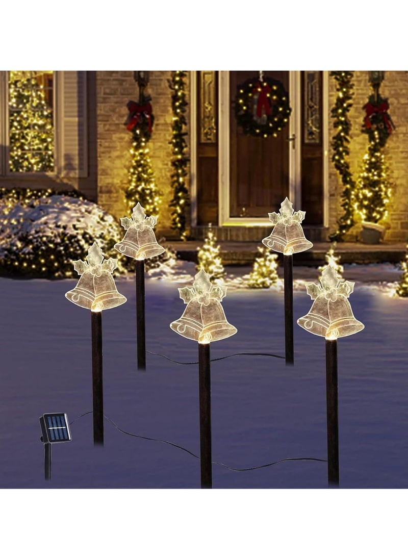 5 Pack Christmas Lights Solar Outdoor IP65 Waterproof Solar LED Fairy Lights,Christmas Decoration Reindeer Christmas Tree Bells Santa Light Sticks for Garden, Patio, Wedding(5PCS-Warm White-Star-Bell)