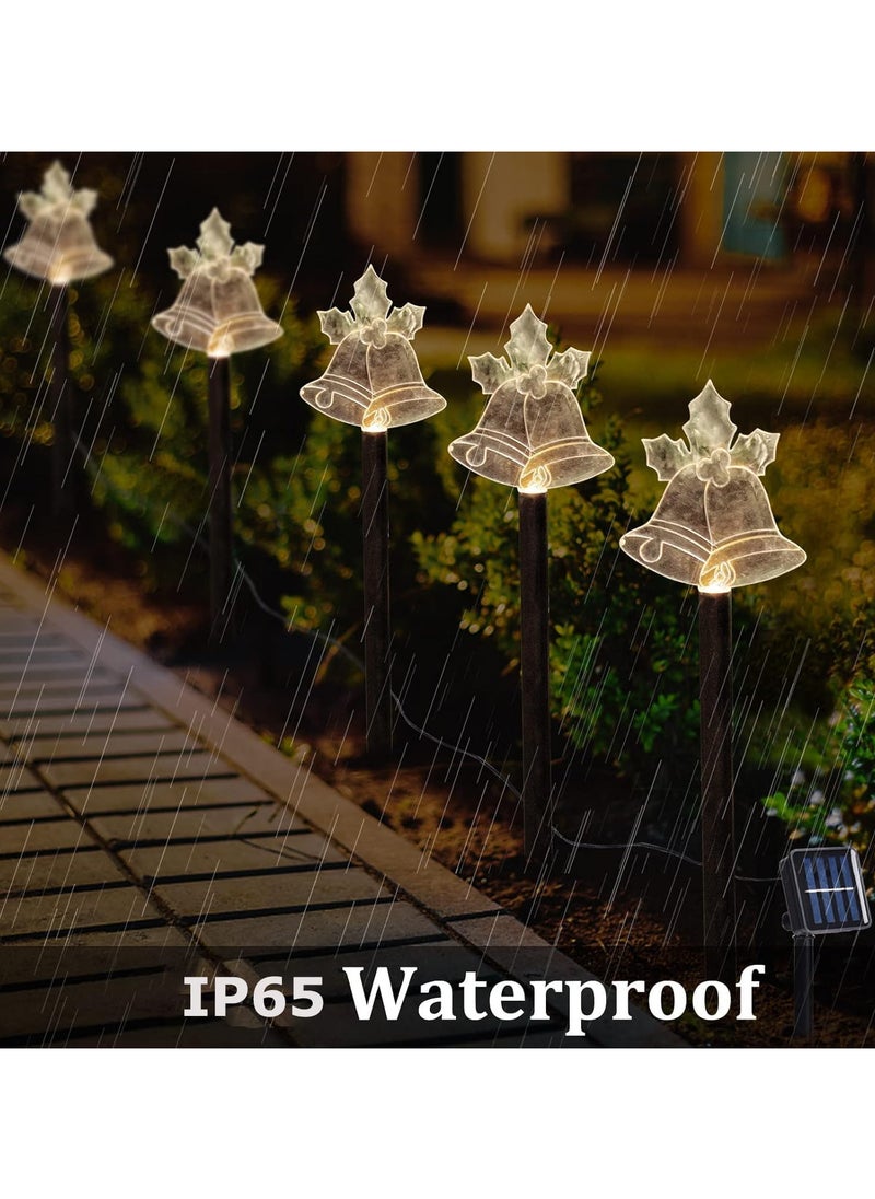 5 Pack Christmas Lights Solar Outdoor IP65 Waterproof Solar LED Fairy Lights,Christmas Decoration Reindeer Christmas Tree Bells Santa Light Sticks for Garden, Patio, Wedding(5PCS-Warm White-Star-Bell)