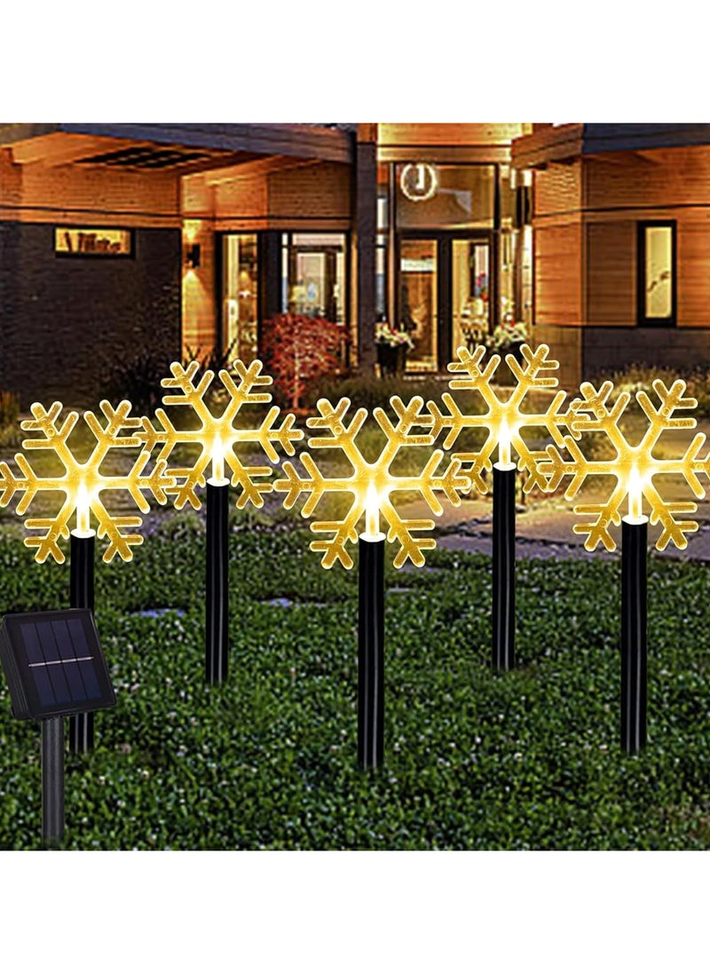 Christmas Snowflake Pathway Lights, 5 Pack Solar Christmas Stake Markers with Cool White Fairy Lights for Outdoor Holiday Walkway Patio Garden Christmas Decorations (5PCS-Warm White-Snow)