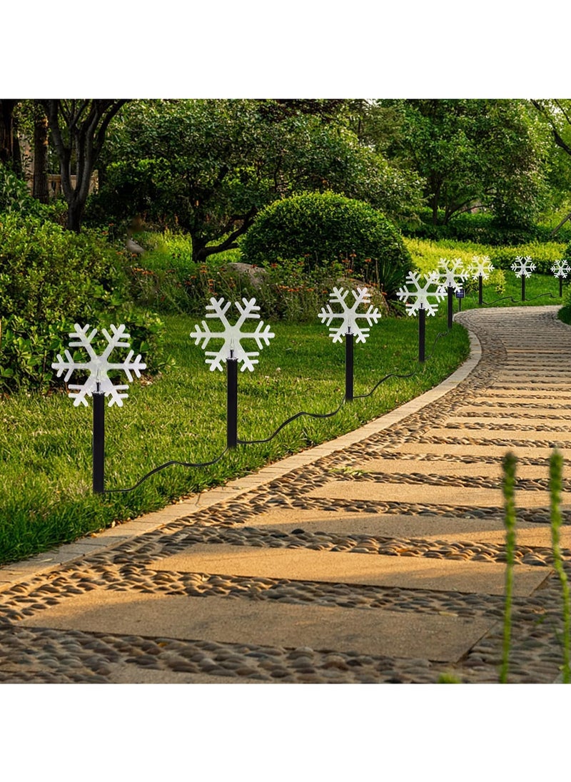 Christmas Snowflake Pathway Lights, 5 Pack Solar Christmas Stake Markers with Cool White Fairy Lights for Outdoor Holiday Walkway Patio Garden Christmas Decorations (5PCS-Warm White-Snow)