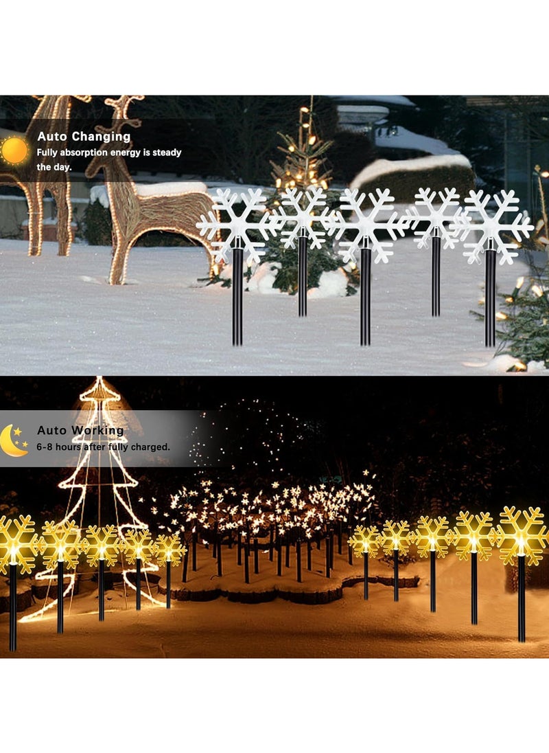 Christmas Snowflake Pathway Lights, 5 Pack Solar Christmas Stake Markers with Cool White Fairy Lights for Outdoor Holiday Walkway Patio Garden Christmas Decorations (5PCS-Warm White-Snow)