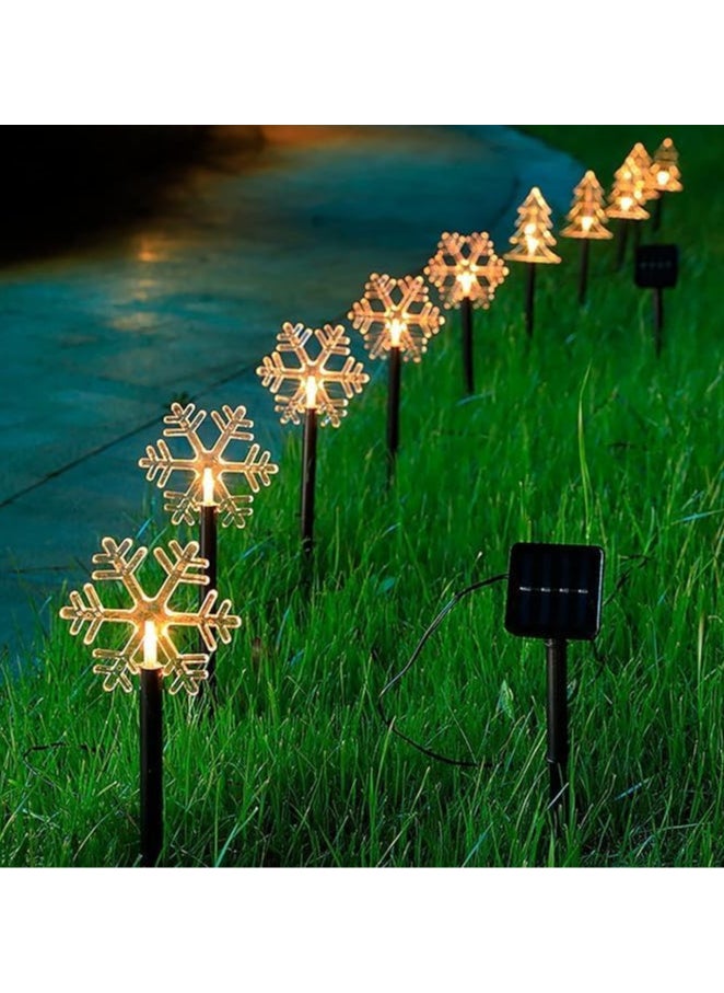 Christmas Snowflake Pathway Lights, 5 Pack Solar Christmas Stake Markers with Cool White Fairy Lights for Outdoor Holiday Walkway Patio Garden Christmas Decorations (5PCS-Warm White-Snow)