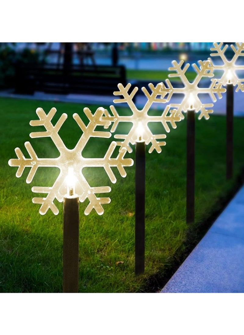 Christmas Snowflake Pathway Lights, 5 Pack Solar Christmas Stake Markers with Cool White Fairy Lights for Outdoor Holiday Walkway Patio Garden Christmas Decorations (5PCS-Warm White-Snow)