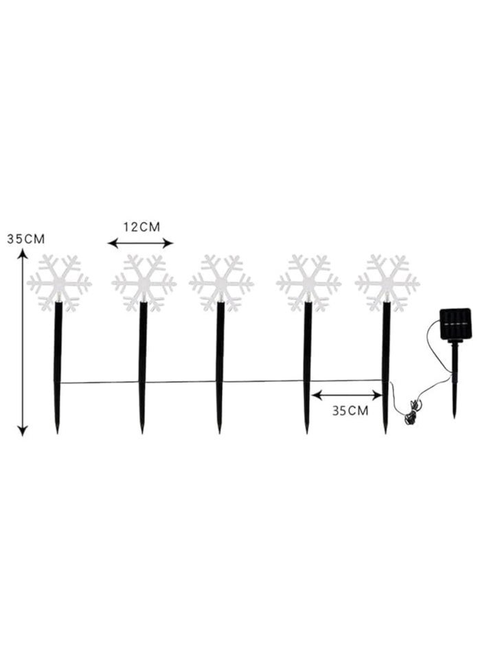 Christmas Snowflake Pathway Lights, 5 Pack Solar Christmas Stake Markers with Cool White Fairy Lights for Outdoor Holiday Walkway Patio Garden Christmas Decorations (5PCS-Warm White-Snow)