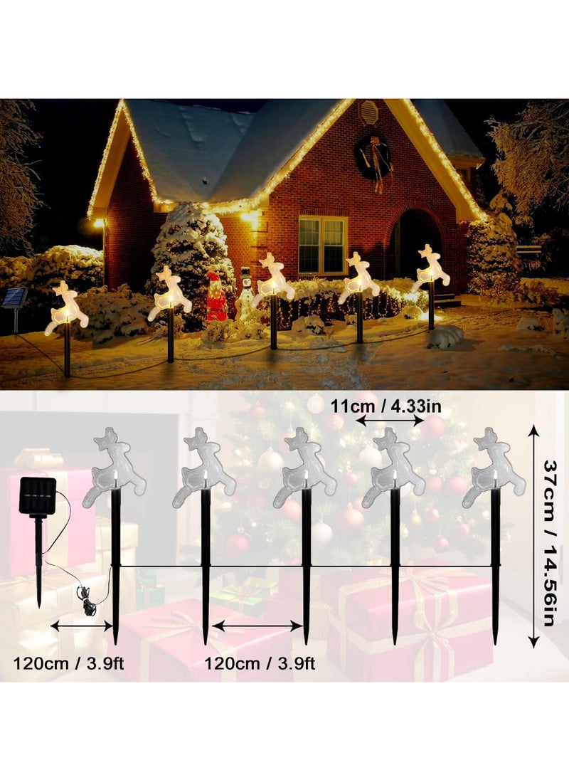 Solar Christmas Pathway Lights Outdoor, Set of 5 Waterproof Solar Stake Christmas Decor LED Lights Landscape Walkway Lights for Garden Yard Lawn Wedding Party Christmas Patio(5PCS-Warm White-Star-Deer)