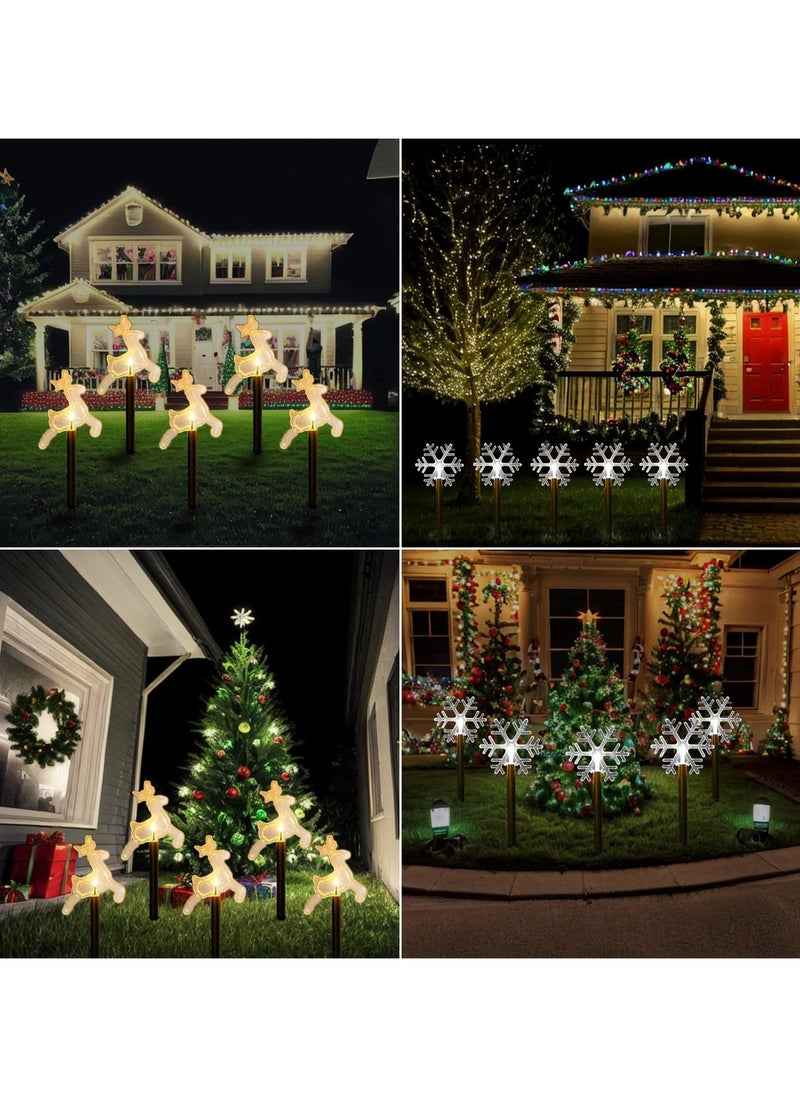 Solar Christmas Pathway Lights Outdoor, Set of 5 Waterproof Solar Stake Christmas Decor LED Lights Landscape Walkway Lights for Garden Yard Lawn Wedding Party Christmas Patio(5PCS-Warm White-Star-Deer)