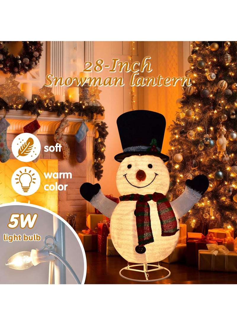 Lighted Snowman Outdoor Christmas Decorations - 28 inch light up Snowman with LED Lights, Pre-lit Snowman with Top Hat Holiday Ornaments Yard Decor for Home, Lawn and Front Yard