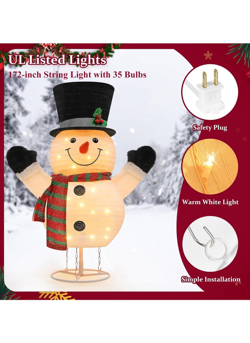 Lighted Snowman Outdoor Christmas Decorations - 28 inch light up Snowman with LED Lights, Pre-lit Snowman with Top Hat Holiday Ornaments Yard Decor for Home, Lawn and Front Yard