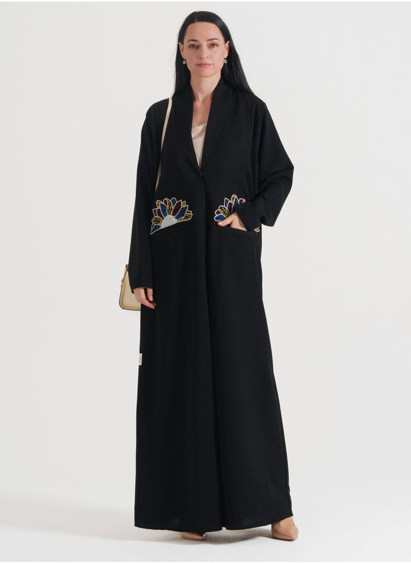 Blazer Abaya With pocket design Coloring Flowers Embroidery