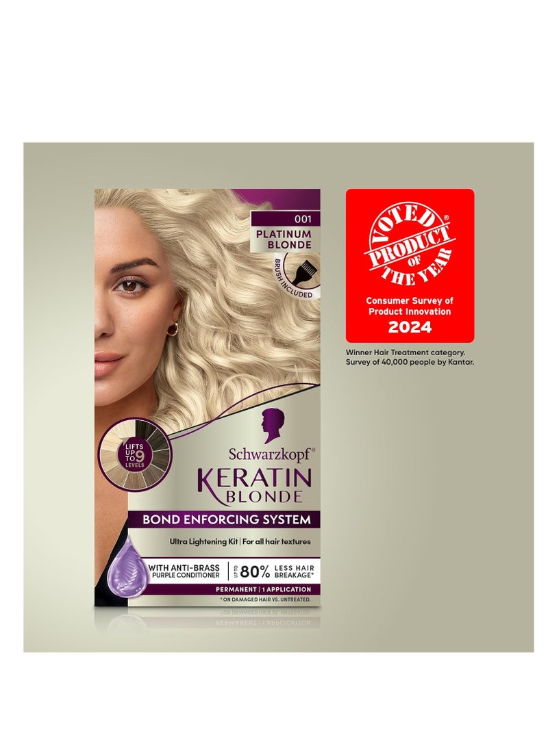 Schwarzkopf Keratin Blonde Hair Dye Platinum Blonde 001, Ultra Lightening Kit, 1 Application - Hair Bleach Enriched with Keratin, Lightens up to 9 Levels and Protects Hair from Breakage**