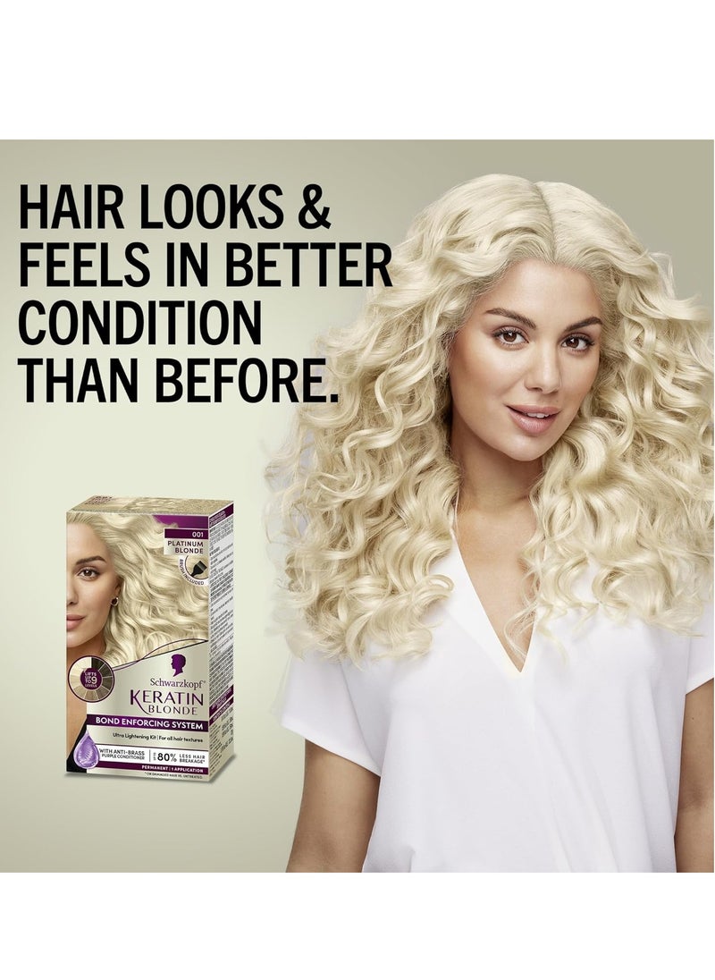 Schwarzkopf Keratin Blonde Hair Dye Platinum Blonde 001, Ultra Lightening Kit, 1 Application - Hair Bleach Enriched with Keratin, Lightens up to 9 Levels and Protects Hair from Breakage**