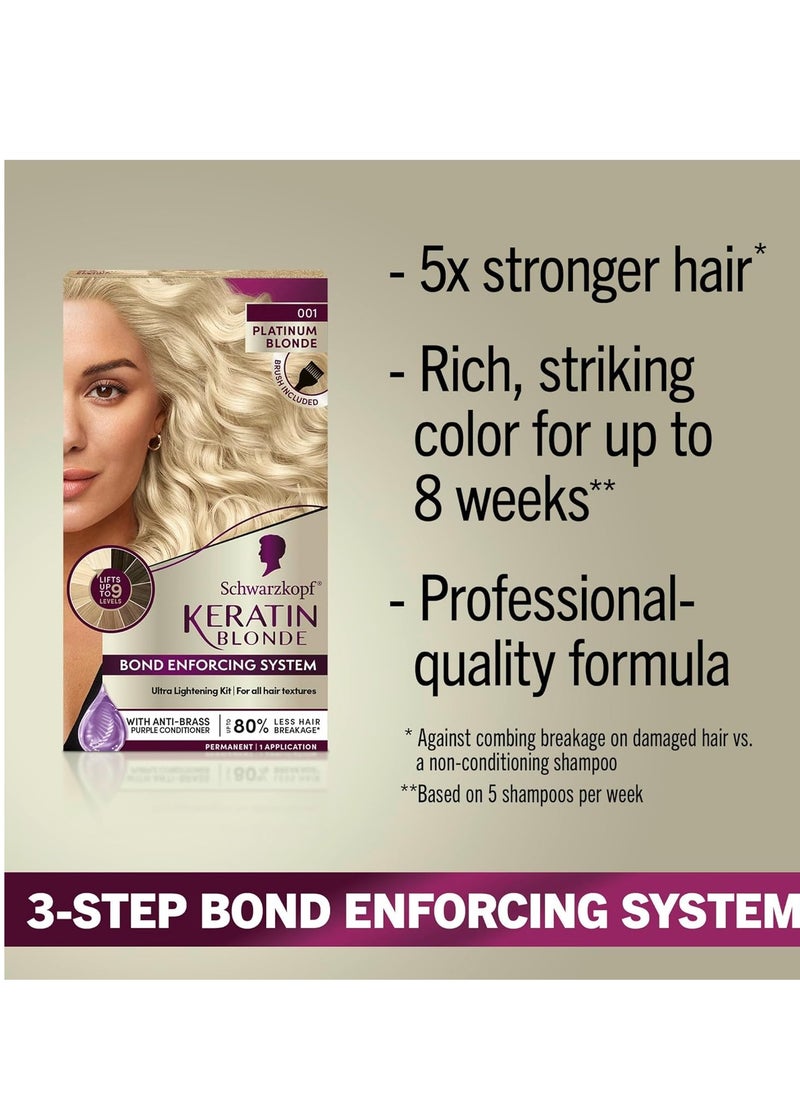 Schwarzkopf Keratin Blonde Hair Dye Platinum Blonde 001, Ultra Lightening Kit, 1 Application - Hair Bleach Enriched with Keratin, Lightens up to 9 Levels and Protects Hair from Breakage**