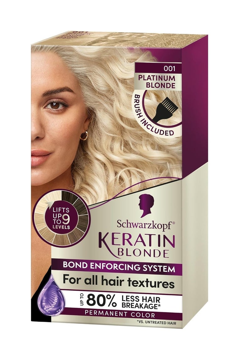 Schwarzkopf Keratin Blonde Hair Dye Platinum Blonde 001, Ultra Lightening Kit, 1 Application - Hair Bleach Enriched with Keratin, Lightens up to 9 Levels and Protects Hair from Breakage**